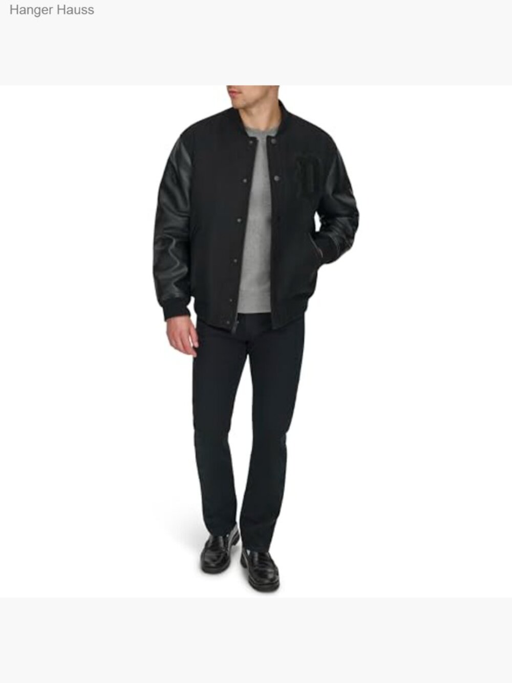 Men's Bomber Jacket with Faux Leather Sleeves - Picture 2 of 7